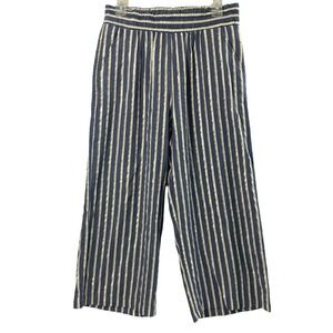 Zac & Rachel Pants Women Medium Blue Gold Striped Wide Leg Crop Nautical Shimmer